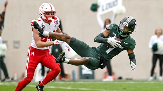 Jaden Mangham interception 2023 Michigan State vs Nebraska football USATSI_21816019